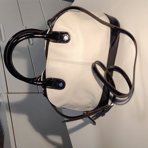 Tignanello White and Black Pebble Leather Domed Satchel